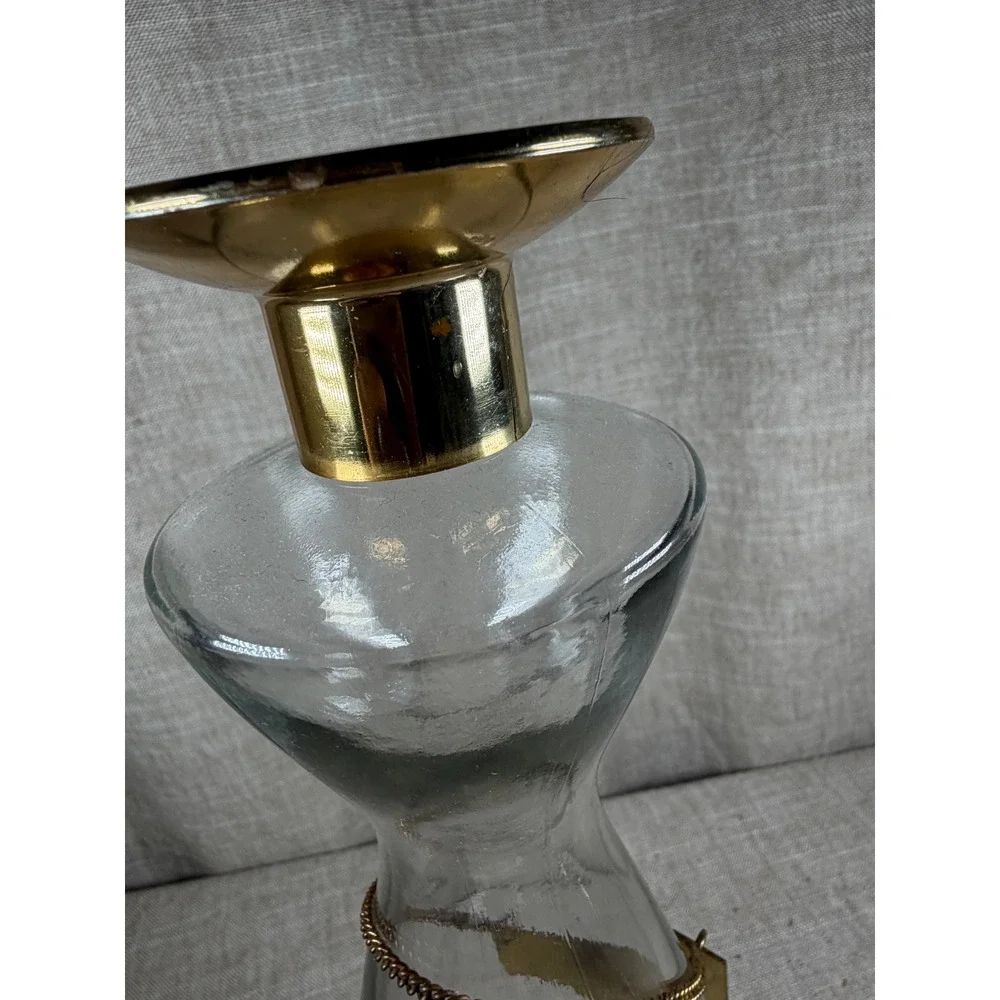 Gin Decanter Good Vintage Mid Century Modern Glass Gold Stopper 12 Inch